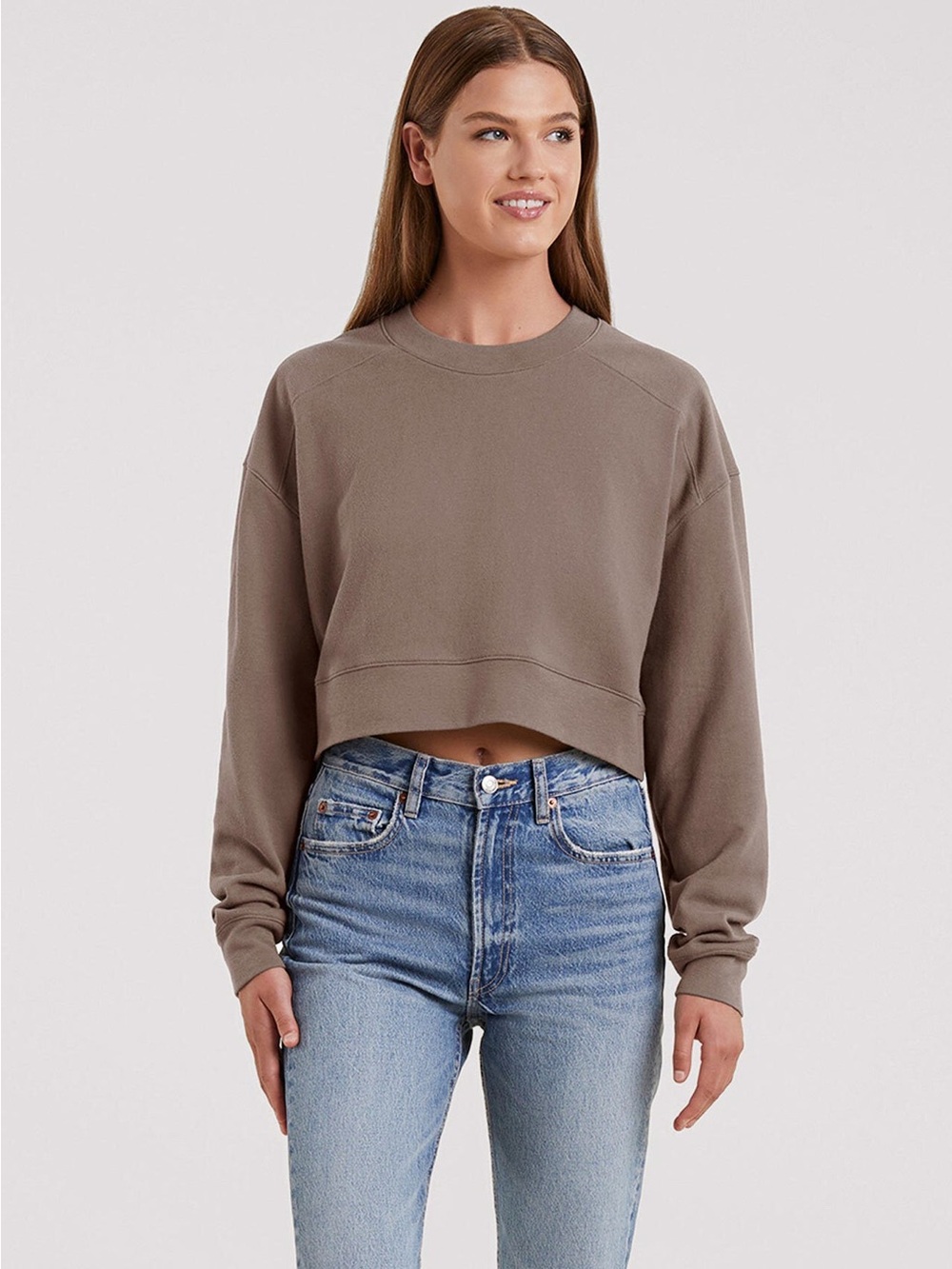 Nuuds Cropped Crewneck‎ Sweatshirt Mocha Brown Large